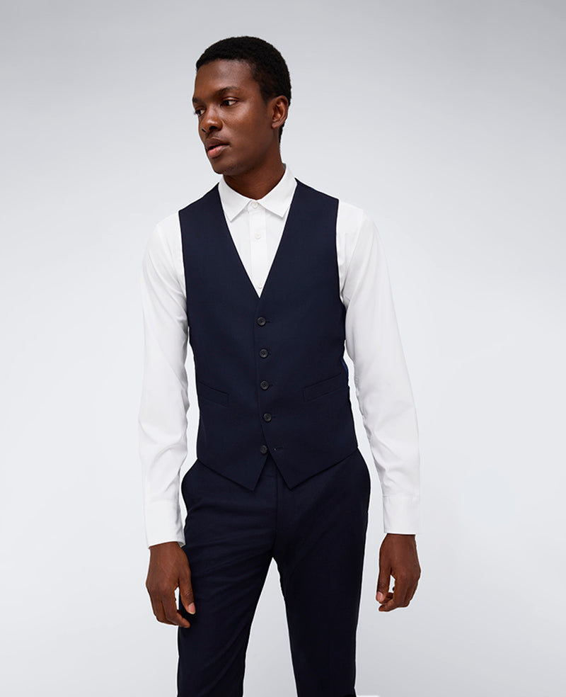 Kenneth Cole Reaction Ready Flex Slim-Fit Suit Separate Vest Navy