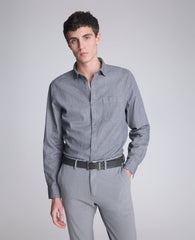 Slim-Fit Organic Stretch Denim Shirt Grey