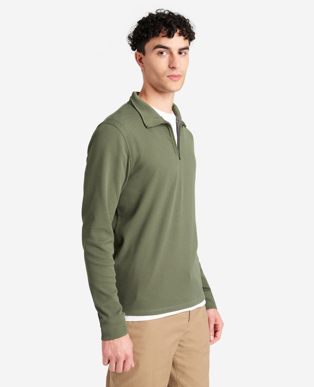Quarter-Zip Knit Pullover Dark Green