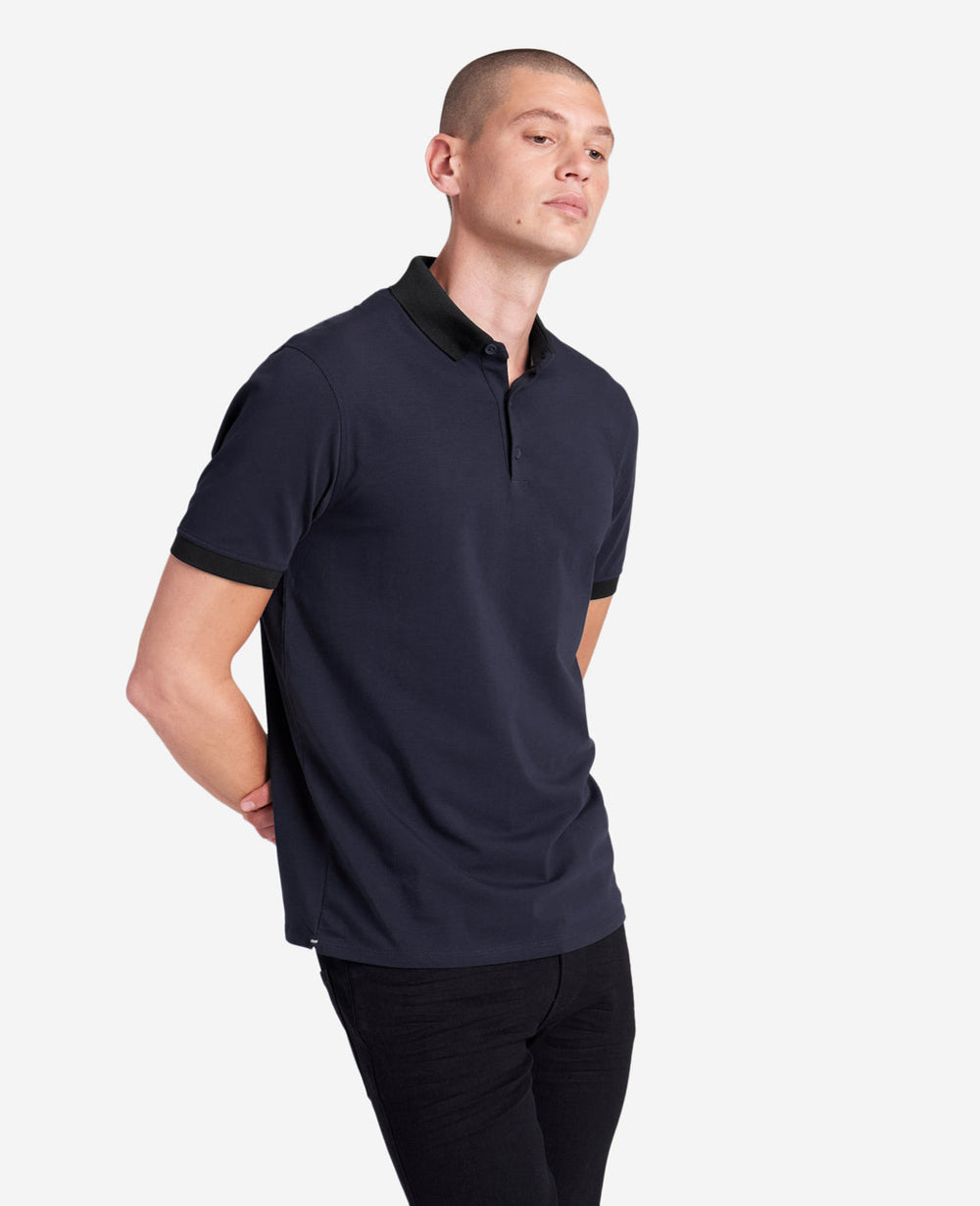 Colorblock Collar Solid Short Sleeve Polo Navy