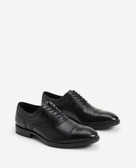 Futurepod Leather Lace-Up Oxford with Medallion Cap Toe Black