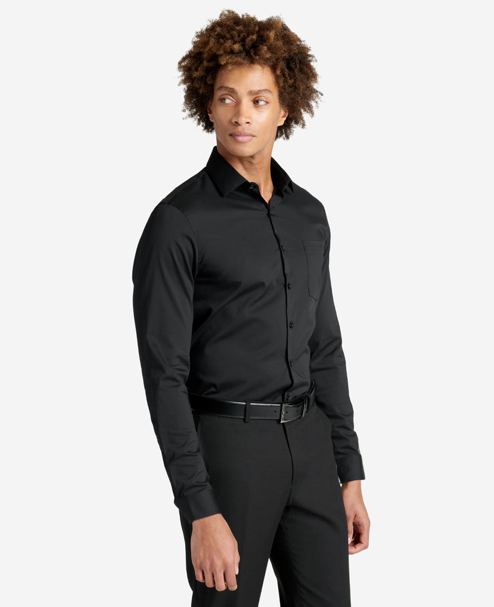 Slim Fit Sustainable Stretch Collar Solid Dress Shirt Black