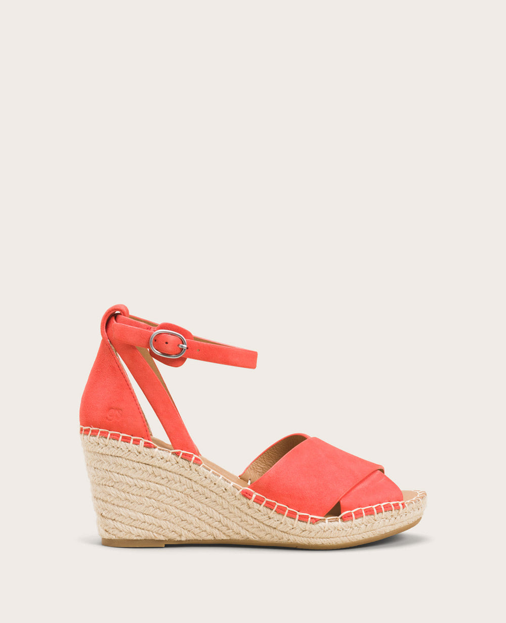GENTLE SOULS - Charli Suede X-Band Espadrille Wedge Sandal Bright Coral Suede