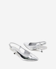 Martha Metallic Slingback Kitten Heel Silver