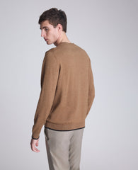 Crew Neck Sweater with Tipping Details Heather Brown