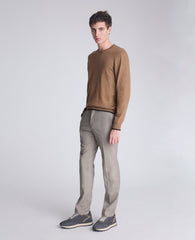 Crew Neck Sweater with Tipping Details Heather Brown