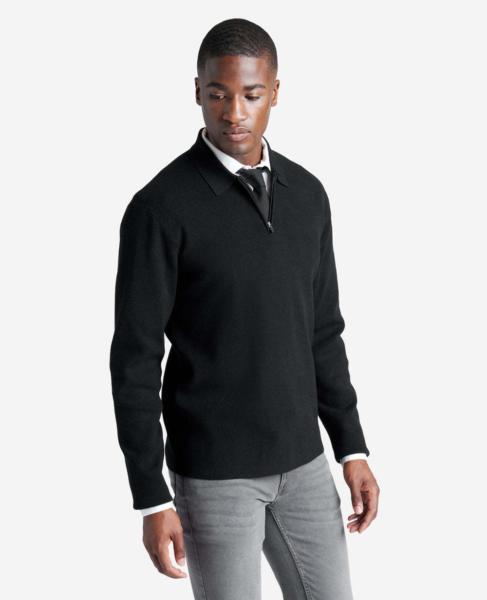Long Sleeve Polo Sweater Black
