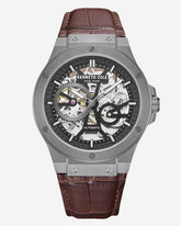 Automatic Gunmetal Watch with Brown Leather Strap Brown