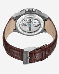 Automatic Gunmetal Watch with Brown Leather Strap Brown