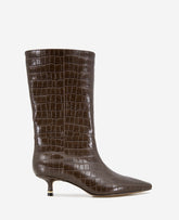 Meryl Leather Croco Bootie Dark Brown