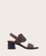 GENTLE SOULS - Madylyn Woven Leather Heel Sandal Chocolate