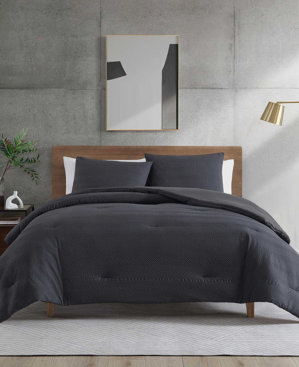 Crosswalk Herringbone Black Duvet Cover Set Black