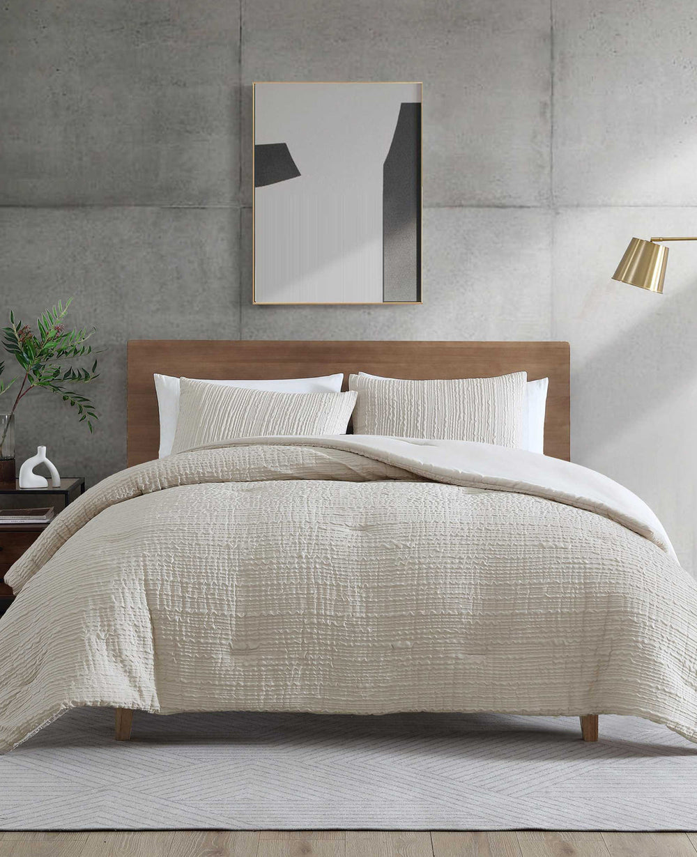 Serenity Wavy Lines Beige Duvet Cover Set Beige