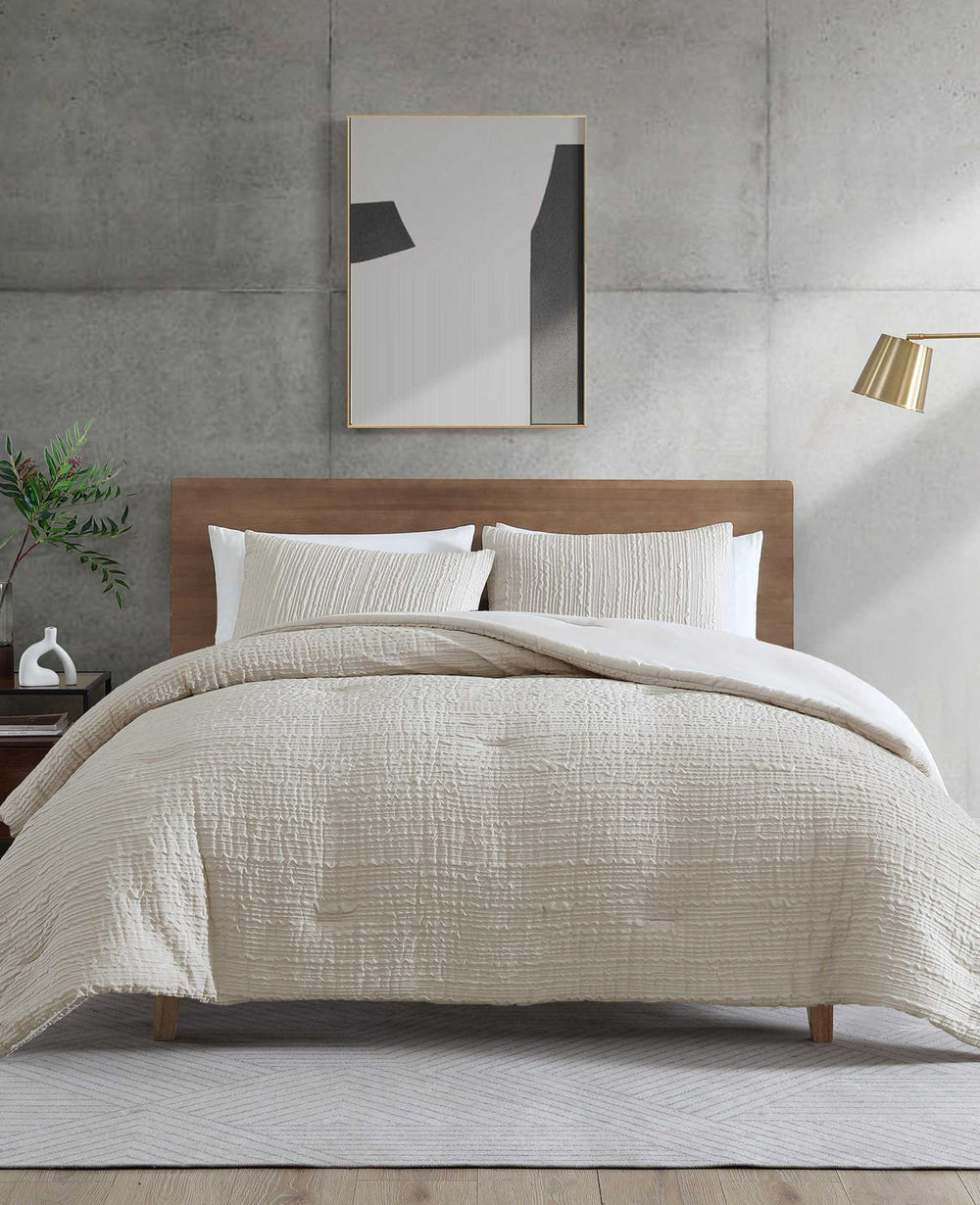 Serenity Wavy Lines Beige Comforter Set Beige