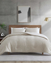 Serenity Wavy Lines Beige Comforter Set Beige