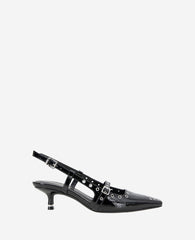 Martha Patent Eyelet Slingback Kitten Heel Black Patent