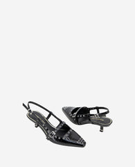 Martha Patent Eyelet Slingback Kitten Heel Black Patent