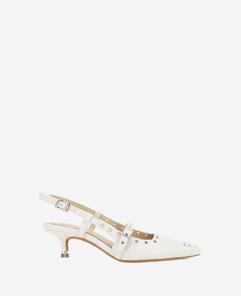 Martha Patent Eyelet Slingback Kitten Heel Ecru Patent