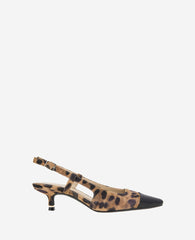 Martha Leopard Suede Cap Toe Slingback Kitten Heel Leopard Suede