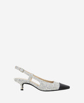 Martha Tweed Cap Toe Slingback Kitten Heel Grey Fabric