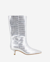 Meryl Leather Metallic Croco Bootie Silver Croco
