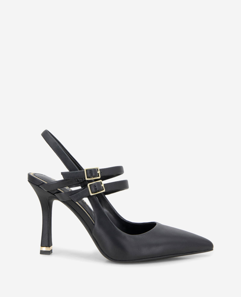 Raquel Leather Slingback Heel Black Leather