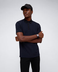 Contrast Placket Button Polo Black