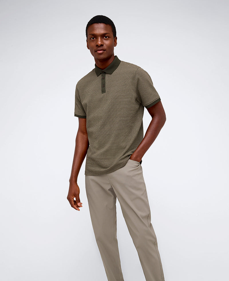 Contrast Placket Button Polo Green