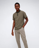 Contrast Placket Button Polo Green