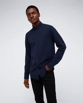 Long Sleeve Button Down Stretch Shirt with Pocket Navy