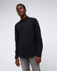 Long Sleeve Button Down Stretch Shirt with Pocket Black