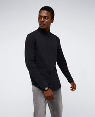 Long Sleeve Button Down Stretch Shirt with Pocket Black