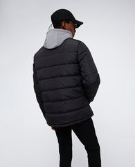 Puffer with Attached Jersey Hood Black