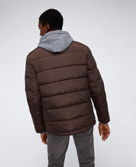 Puffer with Attached Jersey Hood Chocolate