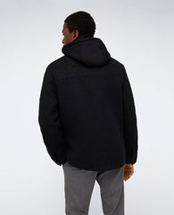 Boucle Wool Jacket with Attached Jersey Hood Black