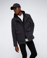 Boucle Wool Jacket with Attached Jersey Hood Charcoal