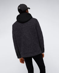 Boucle Wool Jacket with Attached Jersey Hood Charcoal