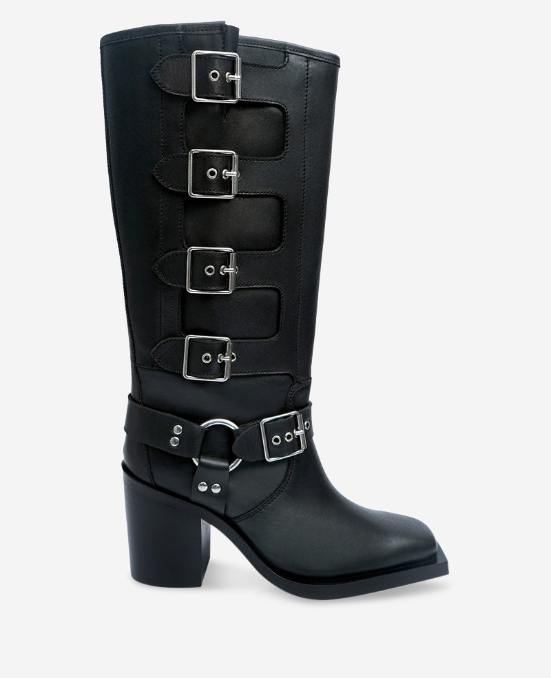 Emmett Leather Buckle Boot Black Leather
