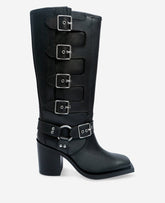Emmett Leather Buckle Boot Black Leather