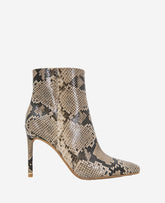 Quincy Snakeskin Leather Heel Ankle Bootie Taupe Snake