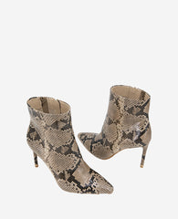 Quincy Snakeskin Leather Heel Ankle Bootie Taupe Snake