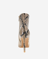 Quincy Snakeskin Leather Heel Ankle Bootie Taupe Snake