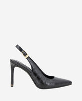 Quinnly Leather Croco Slingback Heel Black Croco