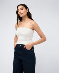 Bandeau Cami W/ Shelf Bra And Adjustable Straps Kc White