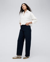 High Rise Barrel Leg Denim Jean Midnight Rinse Wash