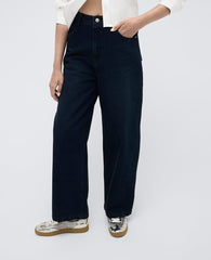 High Rise Barrel Leg Denim Jean Midnight Rinse Wash