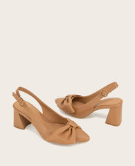 GENTLE SOULS - Diana Leather Bow Slingback Heel Camel Leather
