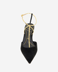 Umi T-Strap Suede Heel Black Suede