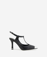 Romi T-Strap Leather Slingback Heel Black Leather
