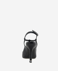 Romi T-Strap Leather Slingback Heel Black Leather